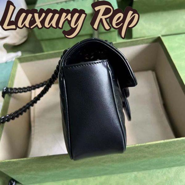 Replica Gucci Women GG Marmont Mini Shoulder Bag Black Matelassé Chevron Double G Leather 7