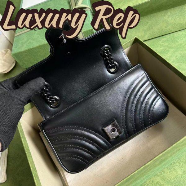 Replica Gucci Women GG Marmont Mini Shoulder Bag Black Matelassé Chevron Double G Leather 8