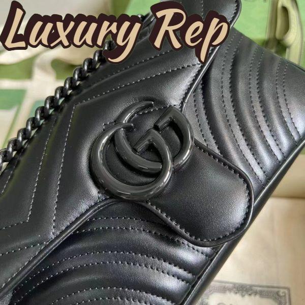 Replica Gucci Women GG Marmont Mini Shoulder Bag Black Matelassé Chevron Double G Leather 9