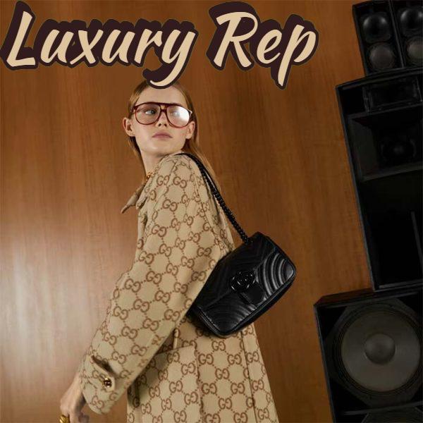 Replica Gucci Women GG Marmont Mini Shoulder Bag Black Matelassé Chevron Double G Leather 12