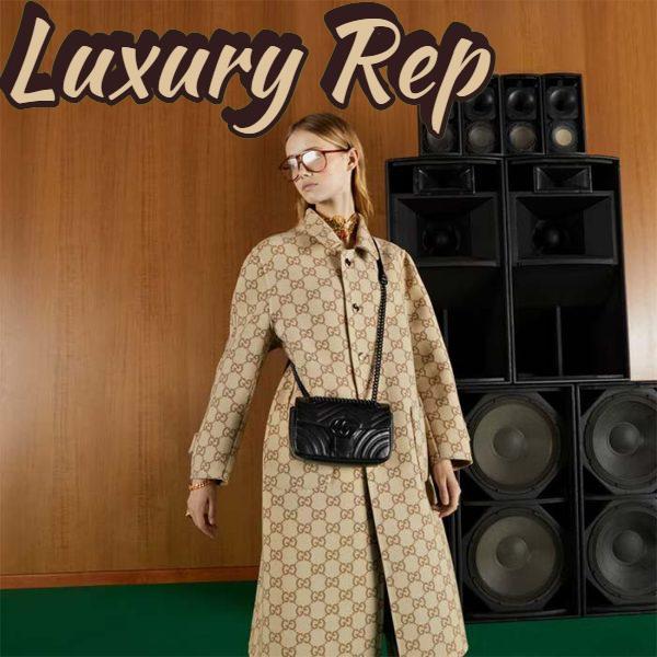 Replica Gucci Women GG Marmont Mini Shoulder Bag Black Matelassé Chevron Double G Leather 13
