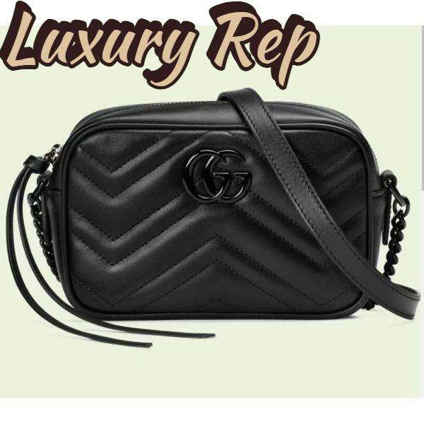 Replica Gucci Women GG Marmont Mini Shoulder Bag Black Matelassé Chevron Leather Double G