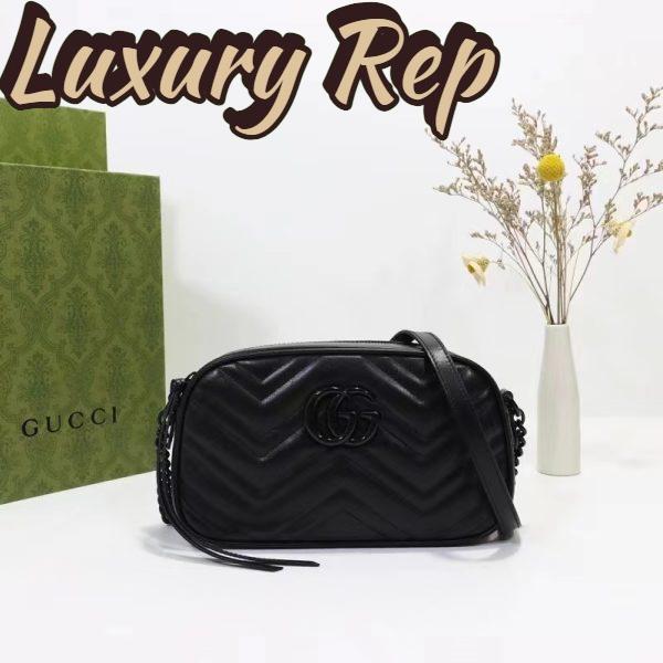 Replica Gucci Women GG Marmont Mini Shoulder Bag Black Matelassé Chevron Leather Double G 3