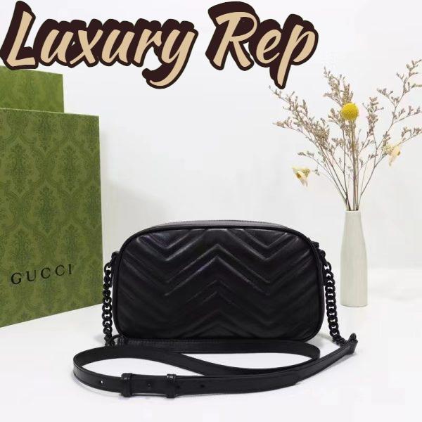 Replica Gucci Women GG Marmont Mini Shoulder Bag Black Matelassé Chevron Leather Double G 4