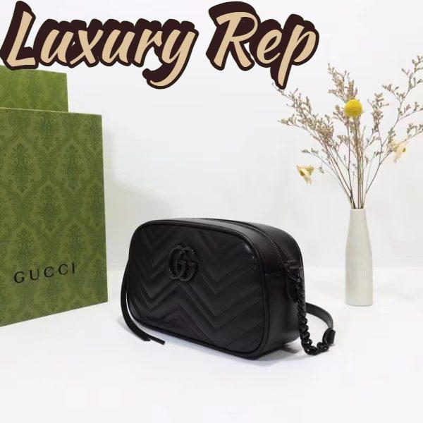 Replica Gucci Women GG Marmont Mini Shoulder Bag Black Matelassé Chevron Leather Double G 5