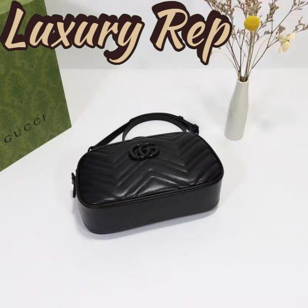 Replica Gucci Women GG Marmont Mini Shoulder Bag Black Matelassé Chevron Leather Double G 7