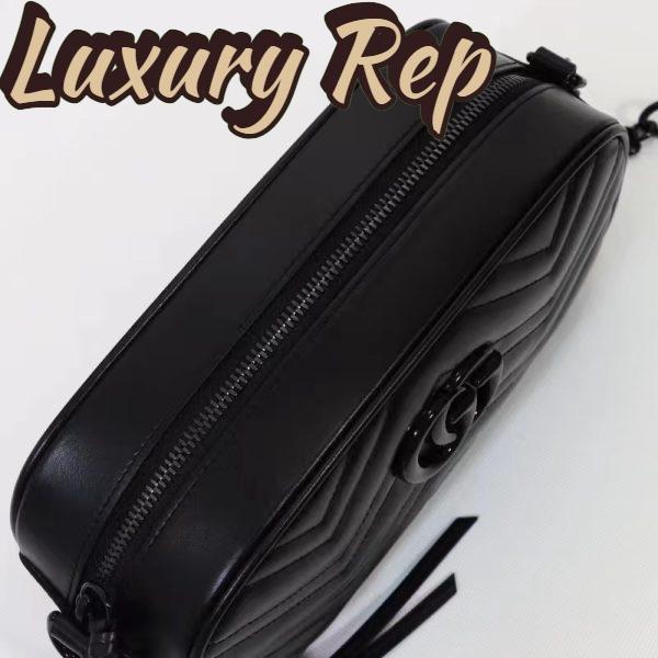 Replica Gucci Women GG Marmont Mini Shoulder Bag Black Matelassé Chevron Leather Double G 8