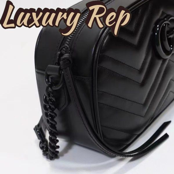 Replica Gucci Women GG Marmont Mini Shoulder Bag Black Matelassé Chevron Leather Double G 11