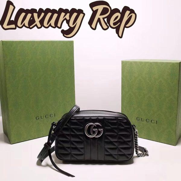Replica Gucci Women GG Marmont Mini Shoulder Bag Black Matelassé Leather Double G 3