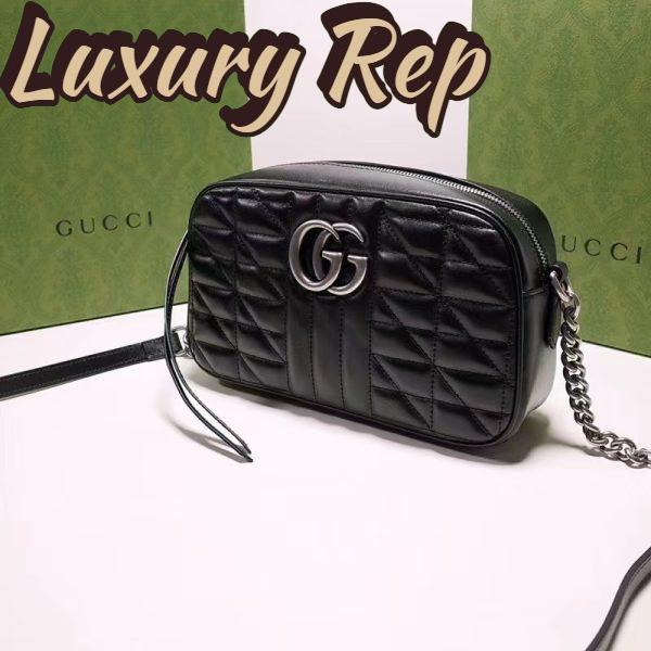 Replica Gucci Women GG Marmont Mini Shoulder Bag Black Matelassé Leather Double G 4