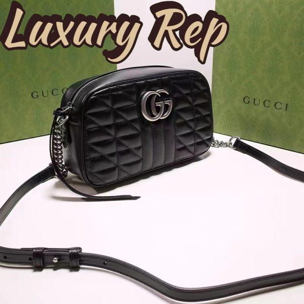 Replica Gucci Women GG Marmont Mini Shoulder Bag Black Matelassé Leather Double G 5