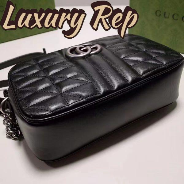 Replica Gucci Women GG Marmont Mini Shoulder Bag Black Matelassé Leather Double G 7