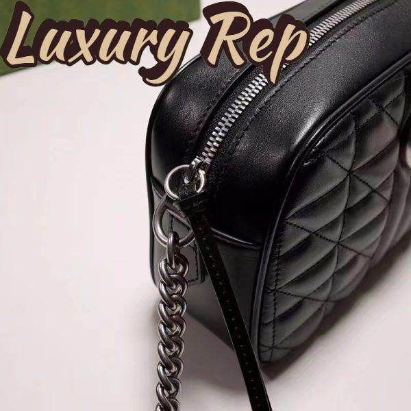 Replica Gucci Women GG Marmont Mini Shoulder Bag Black Matelassé Leather Double G 8