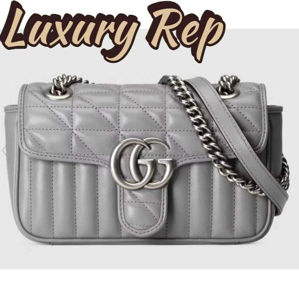 Replica Gucci Women GG Marmont Mini Shoulder Bag Dark Grey Double G Matelassé Leather