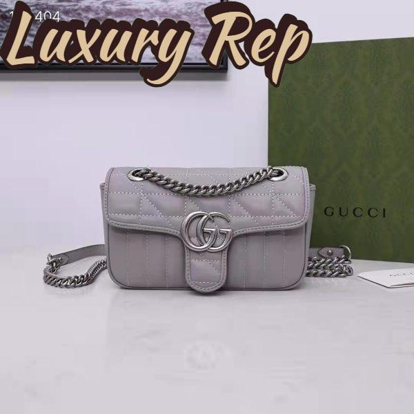 Replica Gucci Women GG Marmont Mini Shoulder Bag Dark Grey Double G Matelassé Leather 3