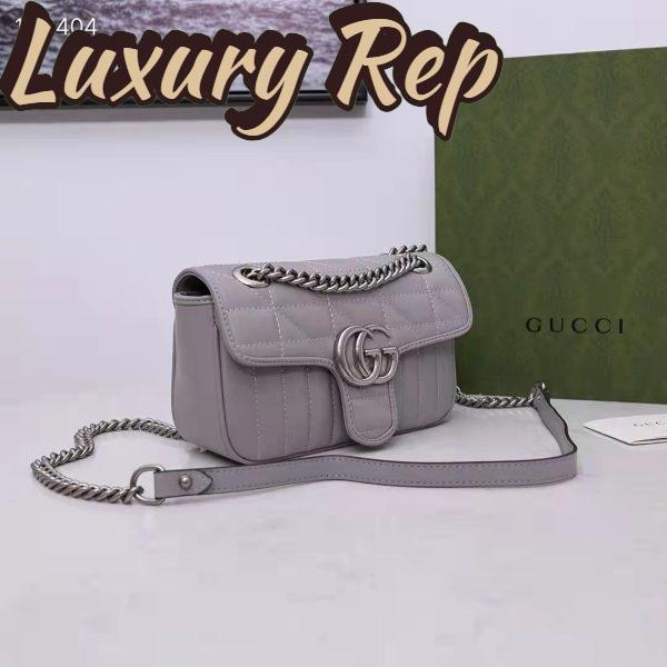 Replica Gucci Women GG Marmont Mini Shoulder Bag Dark Grey Double G Matelassé Leather 4