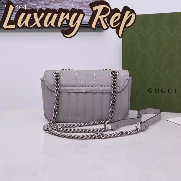 Replica Gucci Women GG Marmont Mini Shoulder Bag Dark Grey Double G Matelassé Leather 5