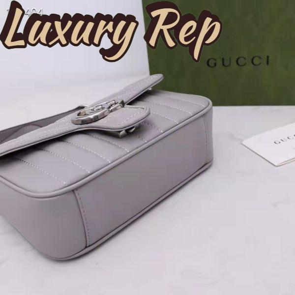 Replica Gucci Women GG Marmont Mini Shoulder Bag Dark Grey Double G Matelassé Leather 8