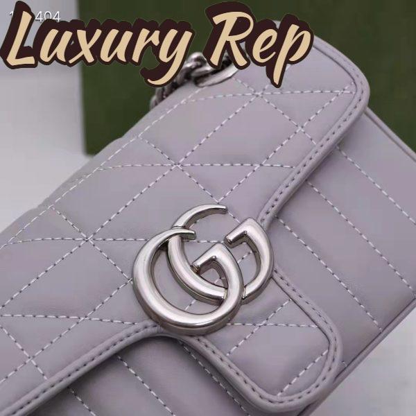 Replica Gucci Women GG Marmont Mini Shoulder Bag Dark Grey Double G Matelassé Leather 9