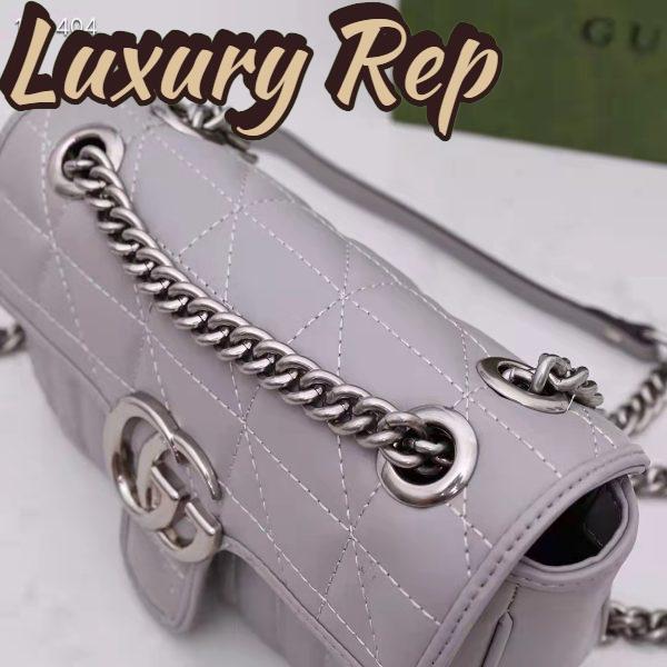 Replica Gucci Women GG Marmont Mini Shoulder Bag Dark Grey Double G Matelassé Leather 10
