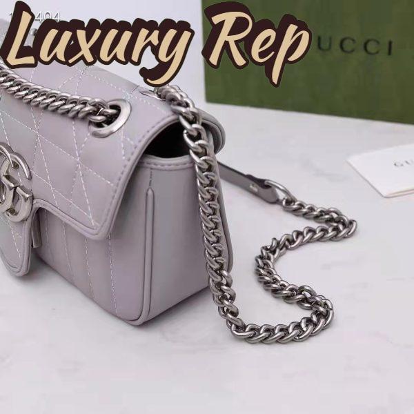 Replica Gucci Women GG Marmont Mini Shoulder Bag Dark Grey Double G Matelassé Leather 11