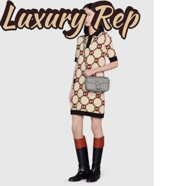 Replica Gucci Women GG Marmont Mini Shoulder Bag Dark Grey Double G Matelassé Leather 12