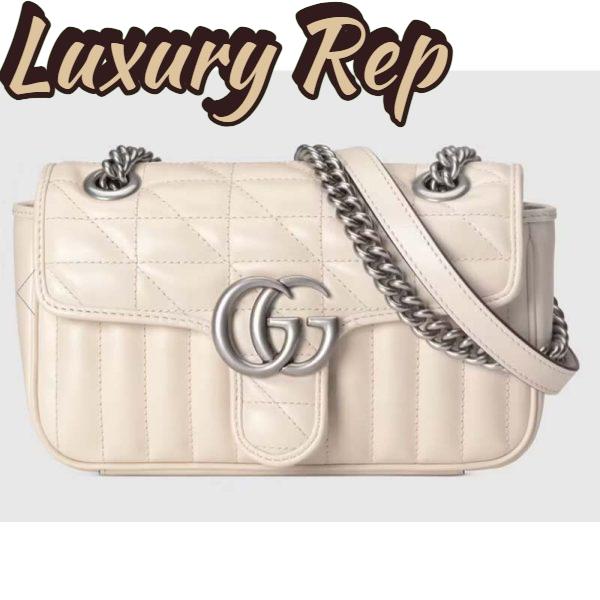Replica Gucci Women GG Marmont Mini Shoulder Bag White Double G Matelassé