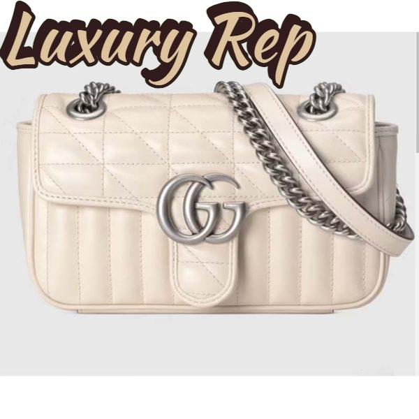 Replica Gucci Women GG Marmont Mini Shoulder Bag White Double G Matelassé Leather