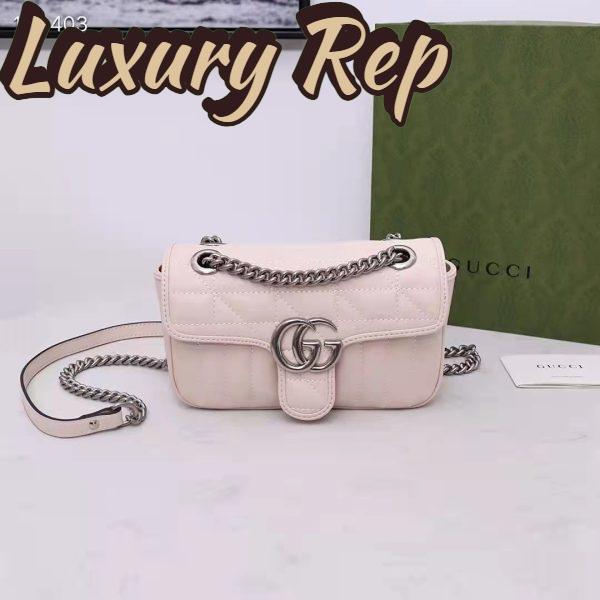 Replica Gucci Women GG Marmont Mini Shoulder Bag White Double G Matelassé Leather 3