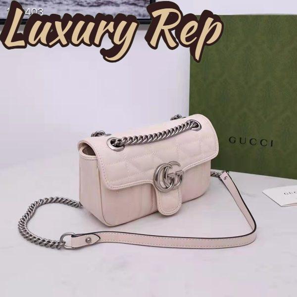 Replica Gucci Women GG Marmont Mini Shoulder Bag White Double G Matelassé Leather 4