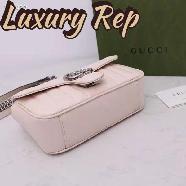 Replica Gucci Women GG Marmont Mini Shoulder Bag White Double G Matelassé Leather 7