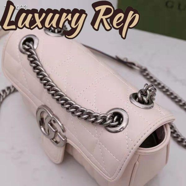 Replica Gucci Women GG Marmont Mini Shoulder Bag White Double G Matelassé Leather 8