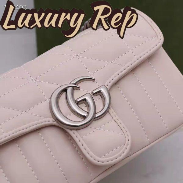 Replica Gucci Women GG Marmont Mini Shoulder Bag White Double G Matelassé Leather 9