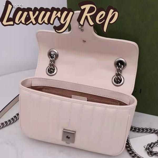 Replica Gucci Women GG Marmont Mini Shoulder Bag White Double G Matelassé Leather 11