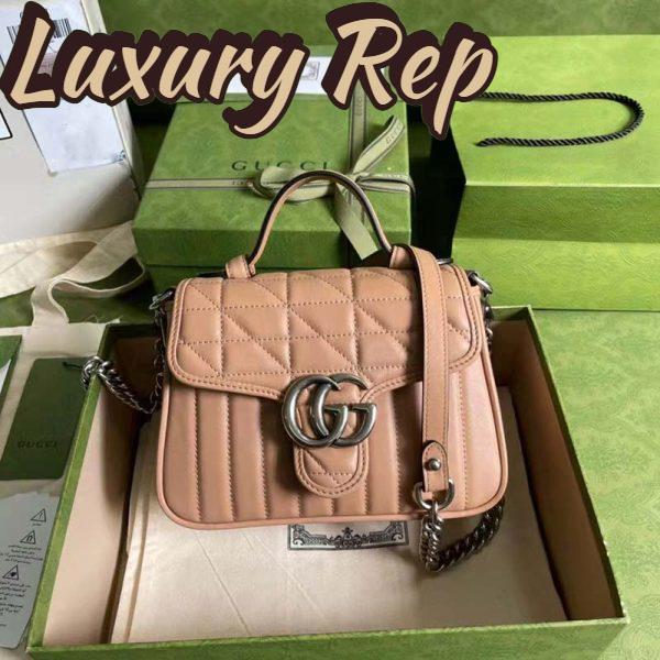 Replica Gucci Women GG Marmont Mini Top Handle Bag Beige Matelassé Leather 3