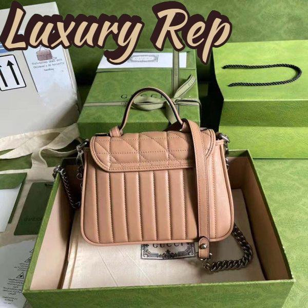 Replica Gucci Women GG Marmont Mini Top Handle Bag Beige Matelassé Leather 4