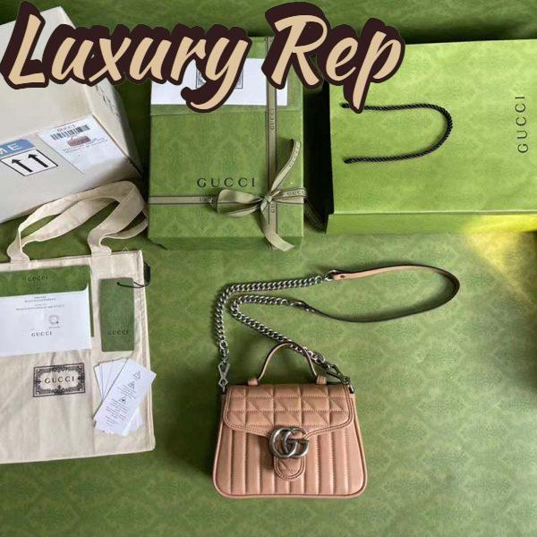 Replica Gucci Women GG Marmont Mini Top Handle Bag Beige Matelassé Leather 6