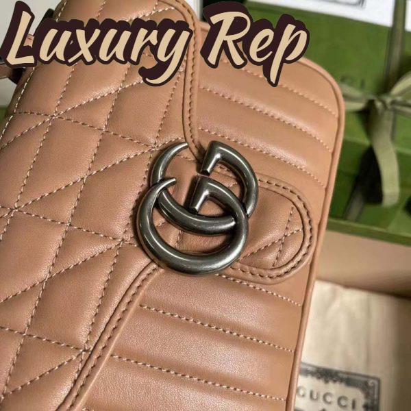 Replica Gucci Women GG Marmont Mini Top Handle Bag Beige Matelassé Leather 7