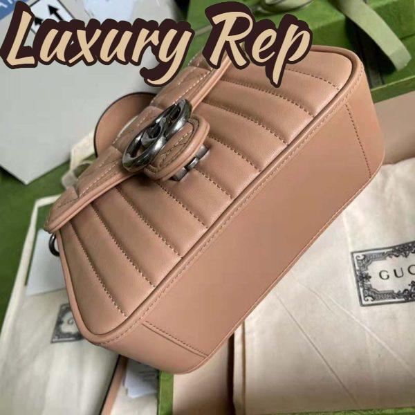 Replica Gucci Women GG Marmont Mini Top Handle Bag Beige Matelassé Leather 10