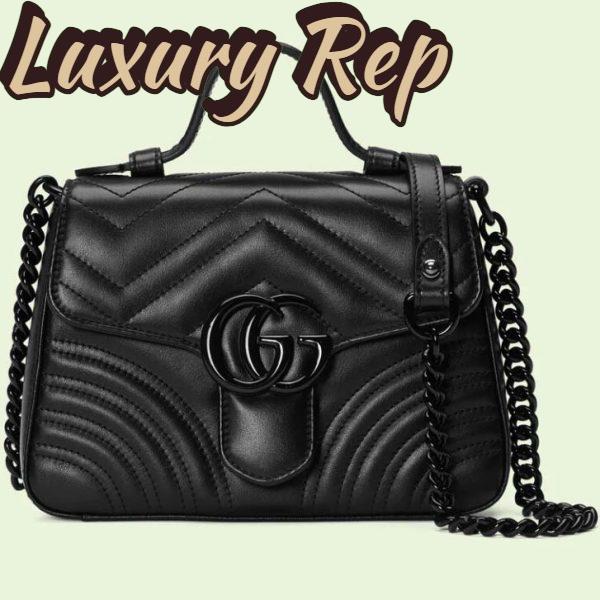 Replica Gucci Women GG Marmont Mini Top Handle Bag Black Matelassé Chevron Leather