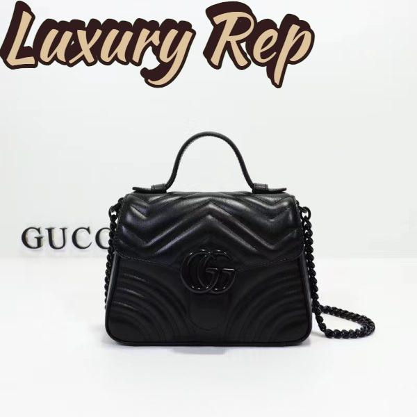 Replica Gucci Women GG Marmont Mini Top Handle Bag Black Matelassé Chevron Leather 3