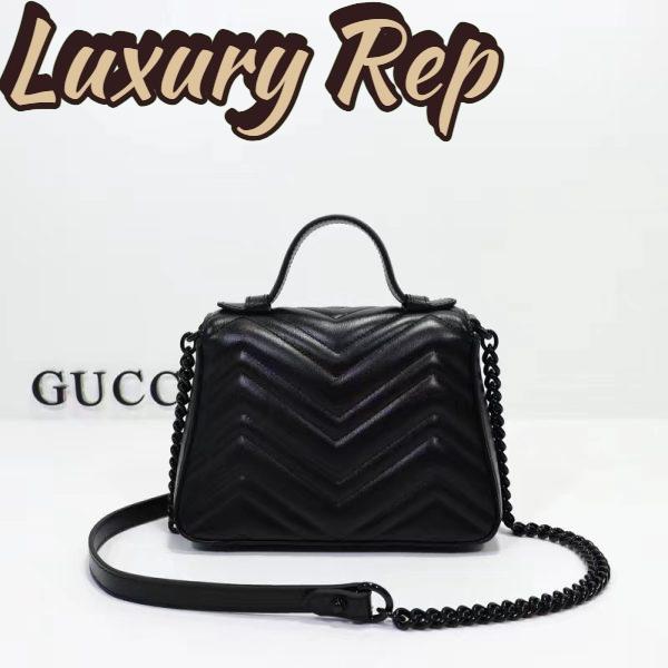 Replica Gucci Women GG Marmont Mini Top Handle Bag Black Matelassé Chevron Leather 4