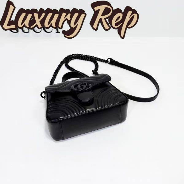 Replica Gucci Women GG Marmont Mini Top Handle Bag Black Matelassé Chevron Leather 5