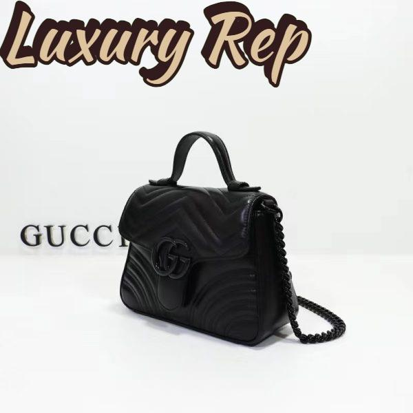 Replica Gucci Women GG Marmont Mini Top Handle Bag Black Matelassé Chevron Leather 6