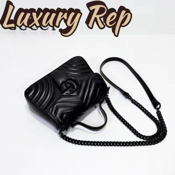 Replica Gucci Women GG Marmont Mini Top Handle Bag Black Matelassé Chevron Leather 7