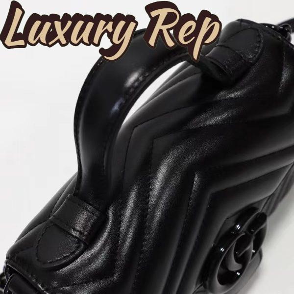 Replica Gucci Women GG Marmont Mini Top Handle Bag Black Matelassé Chevron Leather 8