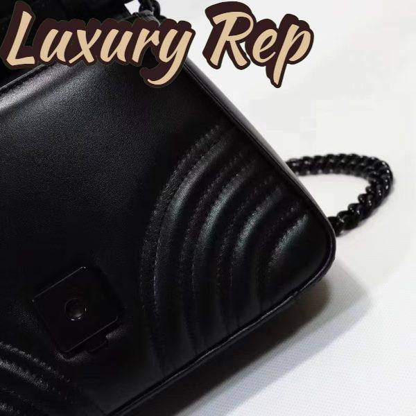 Replica Gucci Women GG Marmont Mini Top Handle Bag Black Matelassé Chevron Leather 11
