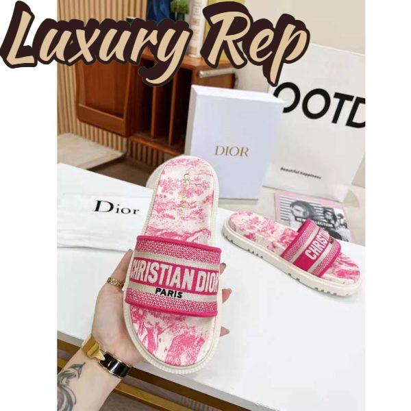 Replica Dior Unisex CD Dway Slide Bright Pink Toile De Jouy Embroidered Cotton 5
