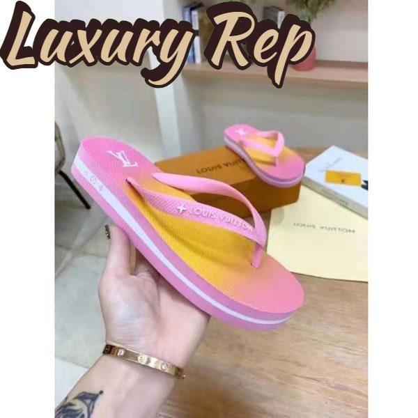 Replica Louis Vuitton LV Women Arcade Flat Thong Pink Rubber Micro Outsole 9