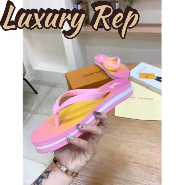 Replica Louis Vuitton LV Women Arcade Flat Thong Pink Rubber Micro Outsole 10